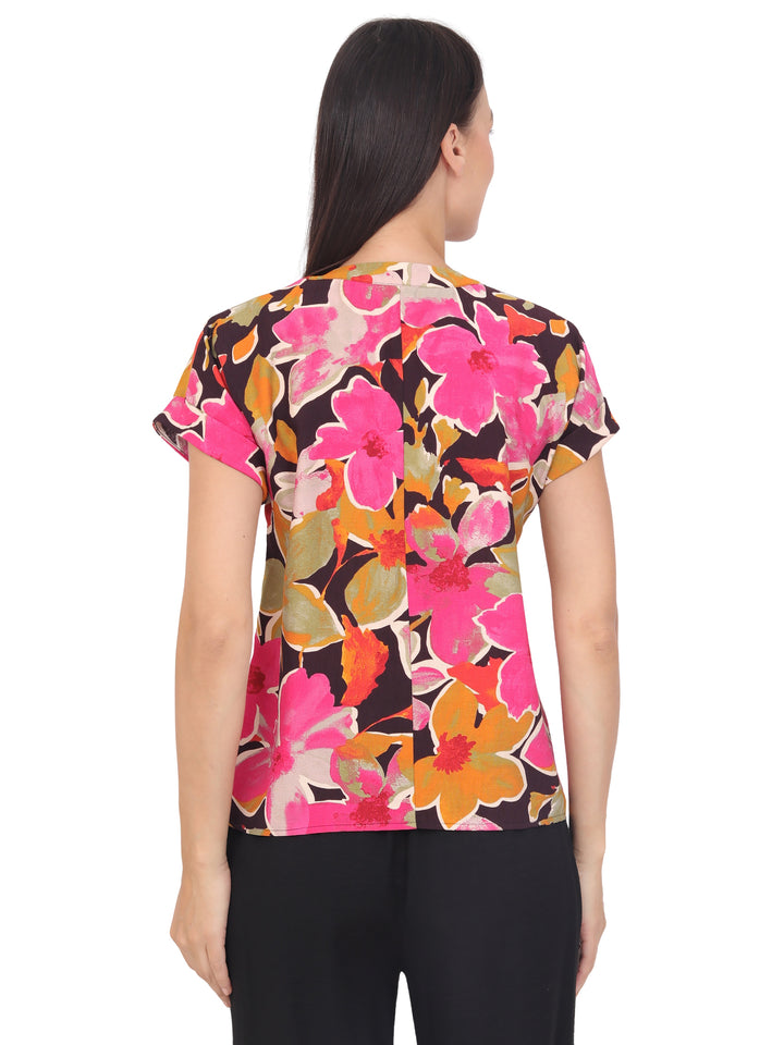 Blusa Cuello V, Manga Corta, Estampada