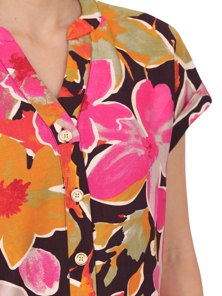 Blusa Cuello V, Manga Corta, Estampada